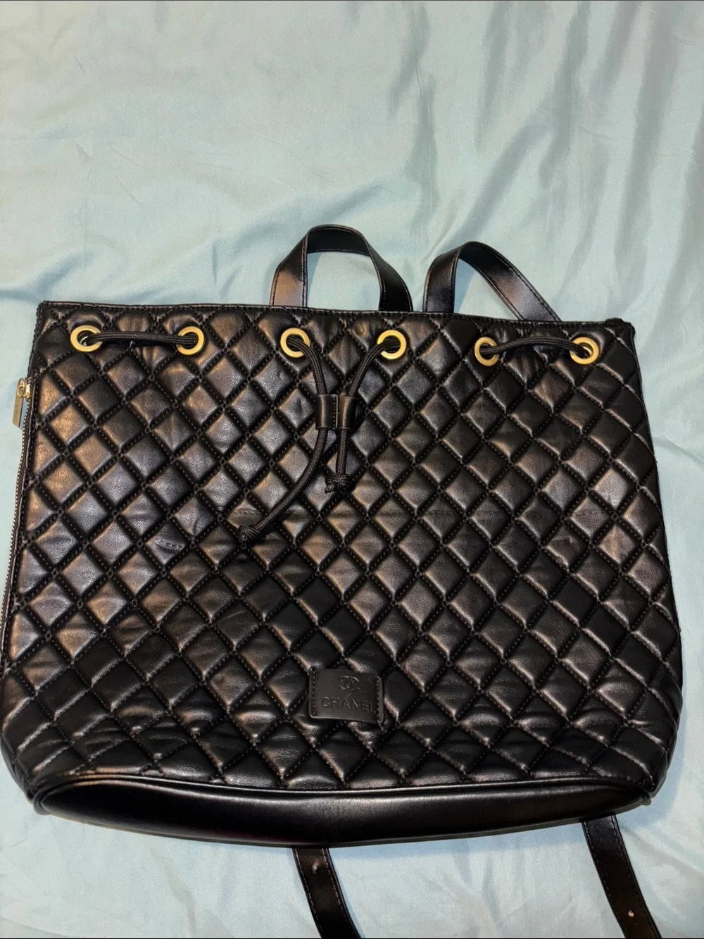 Black Quilted Drawstring Backpack